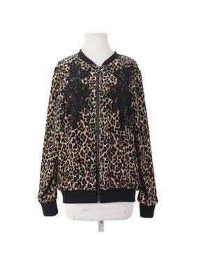 Gold Hawk Jacket Sz M Black Brown Animal Print Velour Rayon Silk Jacket